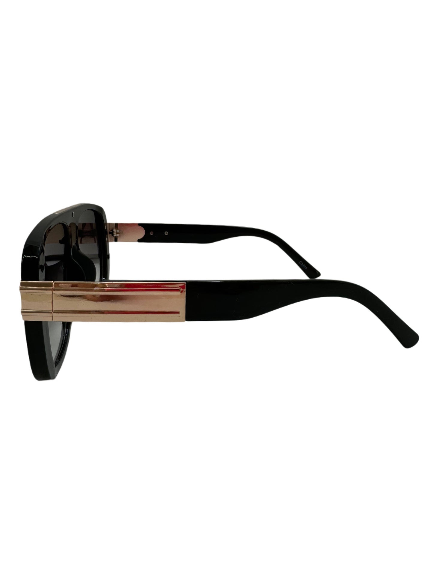 Bold Black Aviator Sunglasses with Gold Accent Detailing