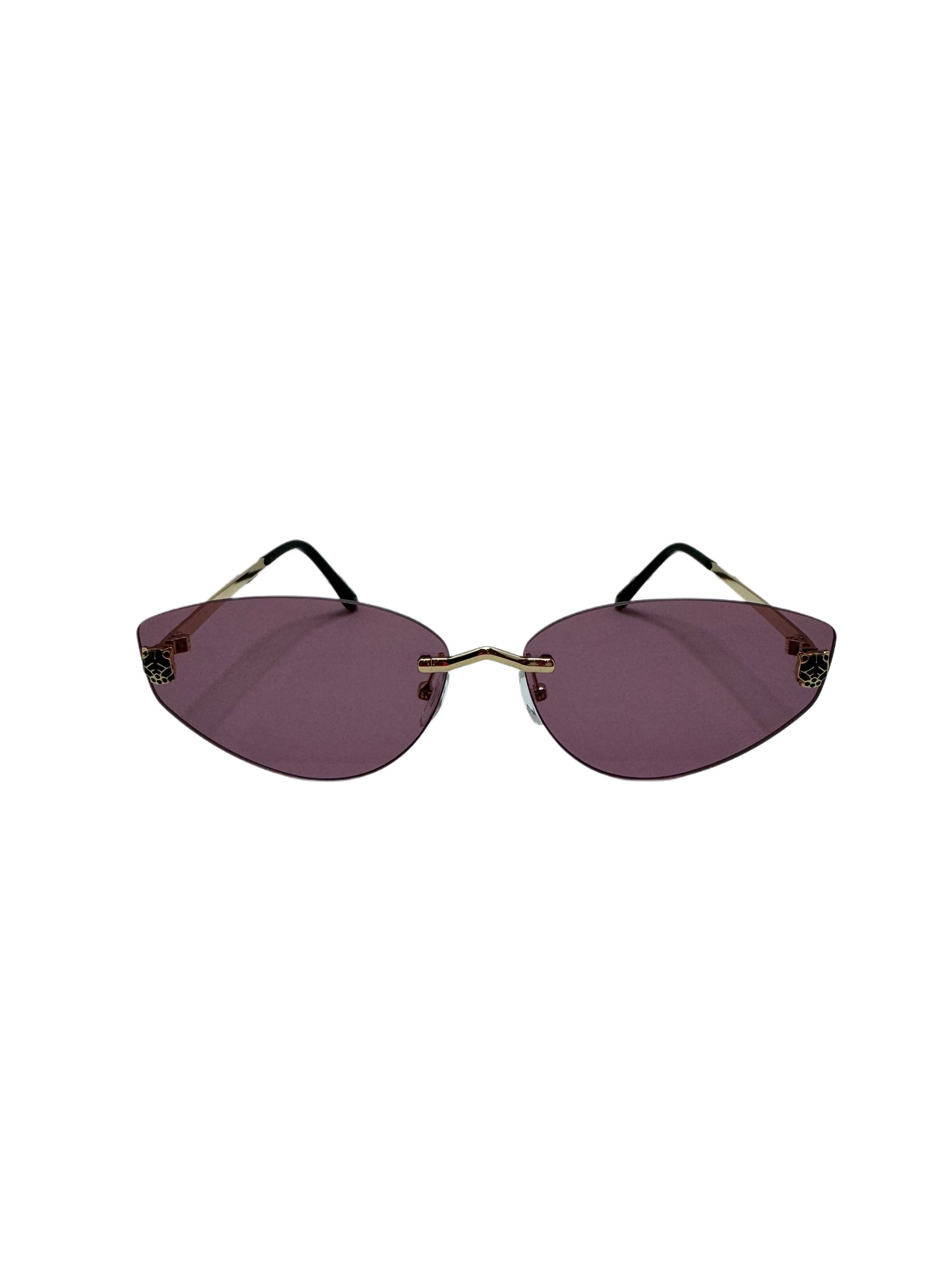 Purple Rimless Aviator Sunglasses with Gold Accents