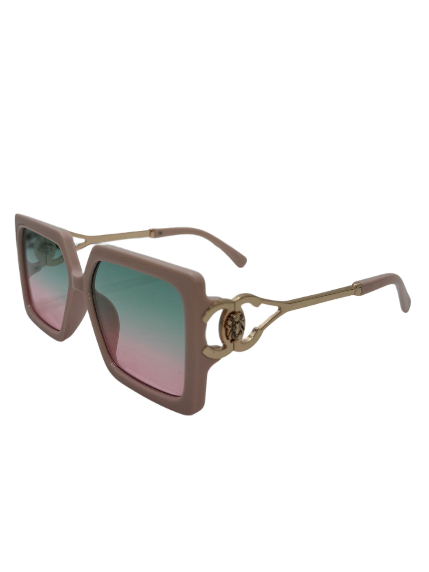 Square Gradient Sunglasses with Gold Open-Temple Accents