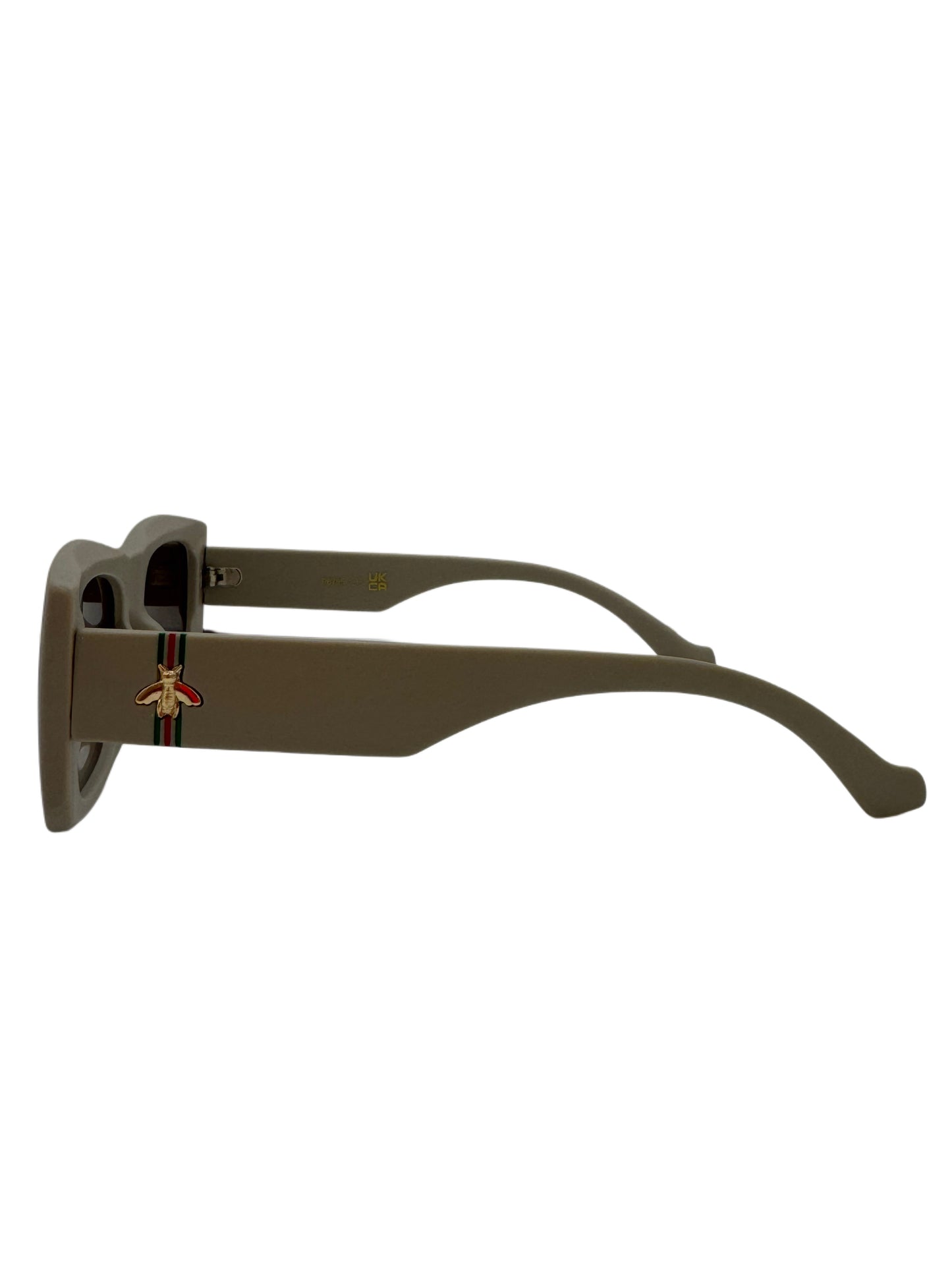Bold Square Beige Sunglasses with Gold Bee Accent