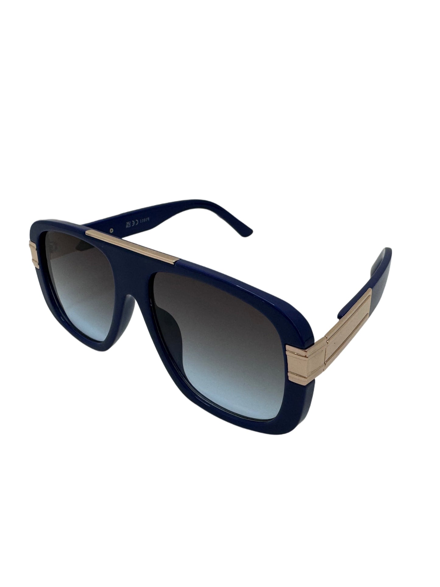 Bold Navy Blue Aviator Sunglasses with Gold Accent Detailing