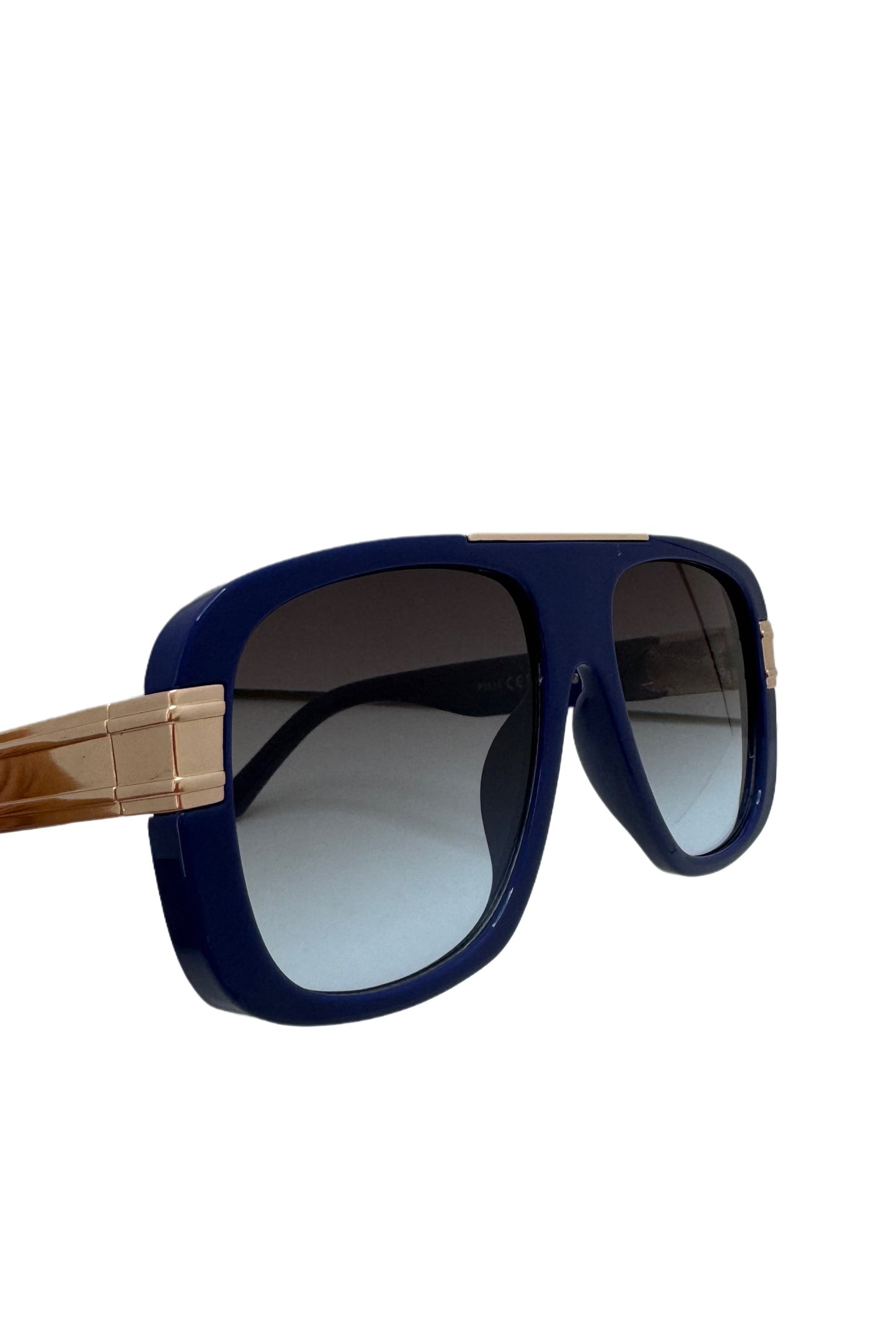 Bold Navy Blue Aviator Sunglasses with Gold Accent Detailing