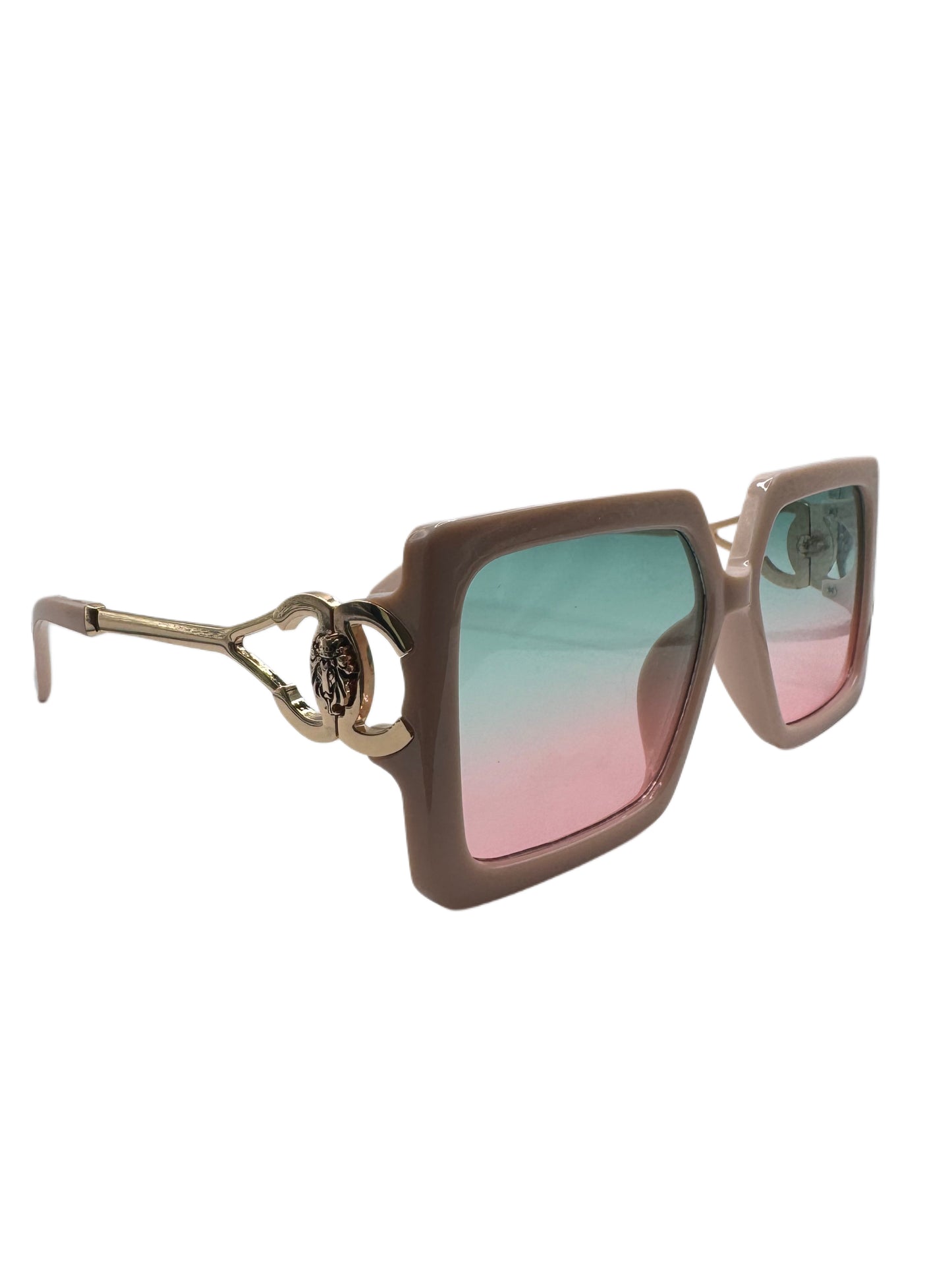 Square Gradient Sunglasses with Gold Open-Temple Accents