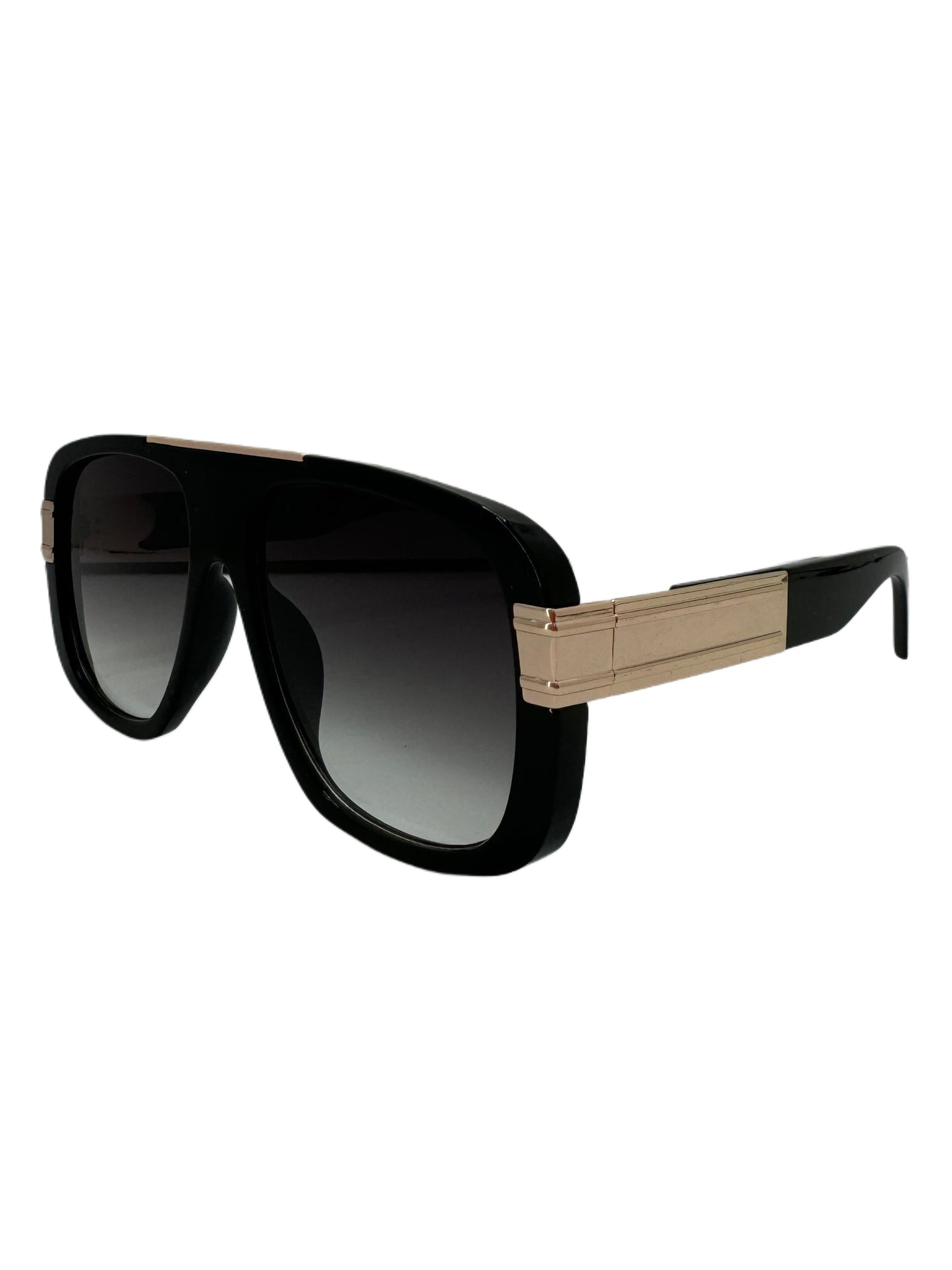Bold Black Aviator Sunglasses with Gold Accent Detailing