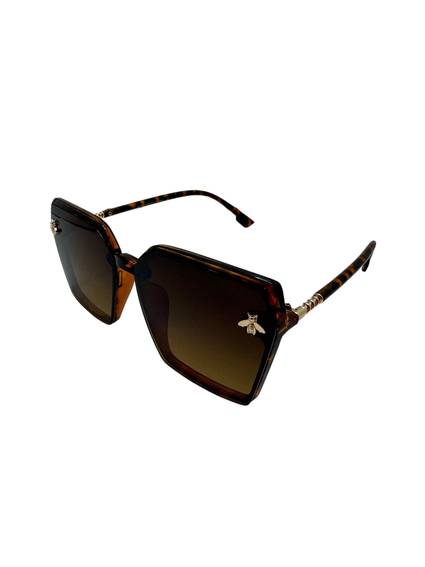 Tortoise Oversized Square Sunglasses with Bee Embellishments and Gradient Lenses