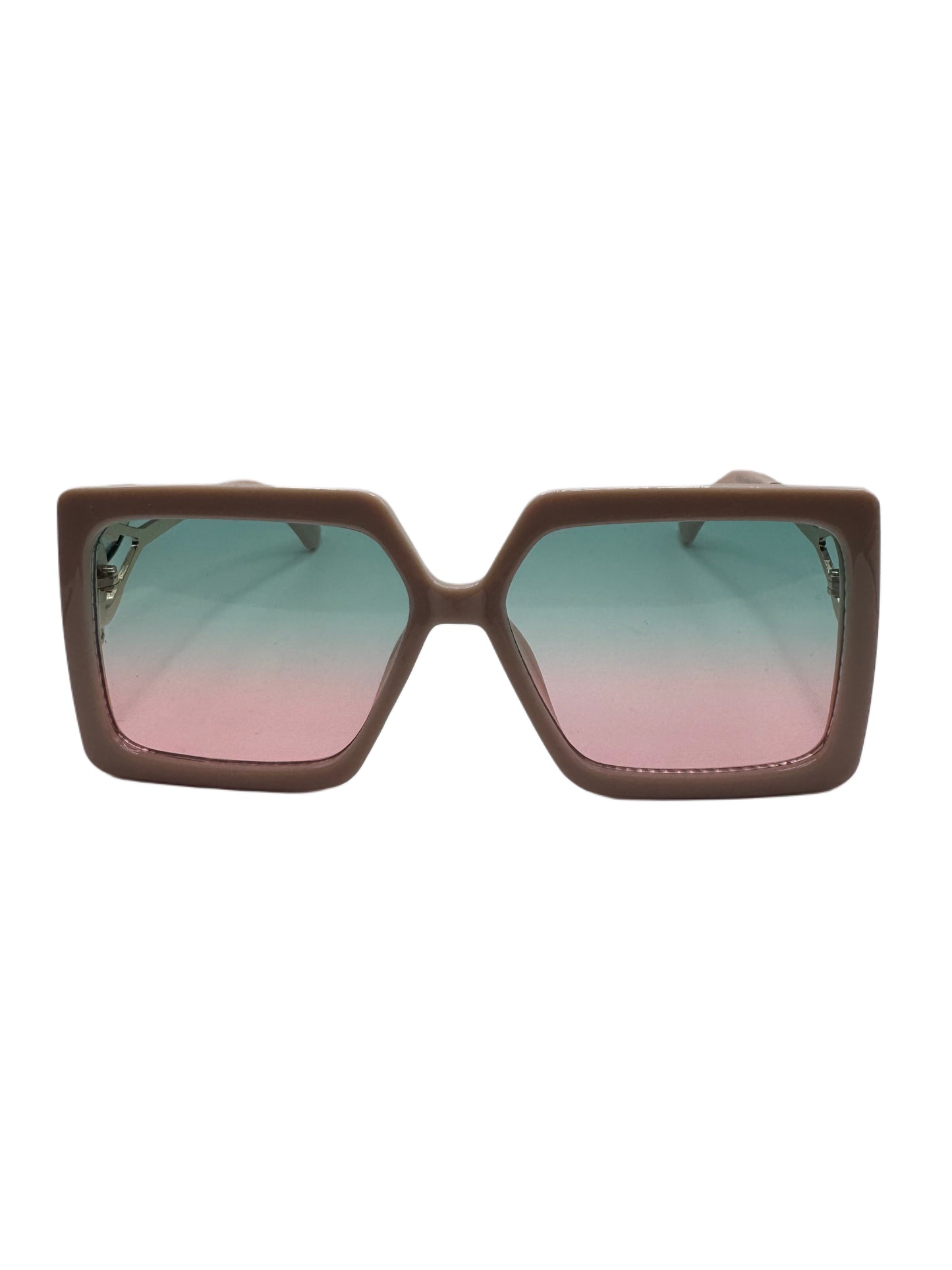 Square Gradient Sunglasses with Gold Open-Temple Accents