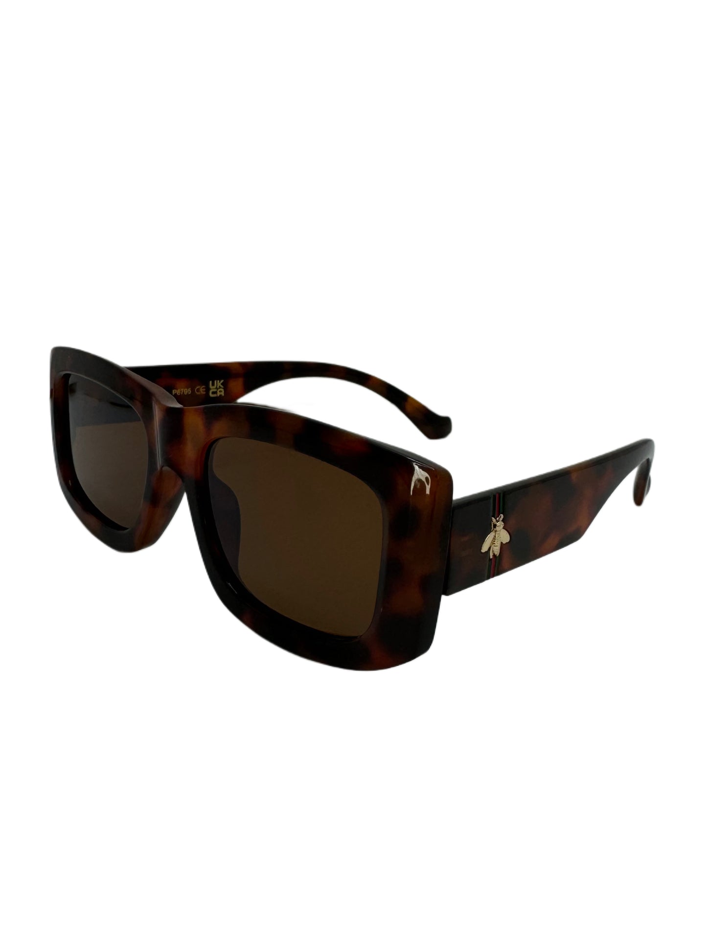 Bold Tortoiseshell Square Sunglasses with Gold Bee Accent