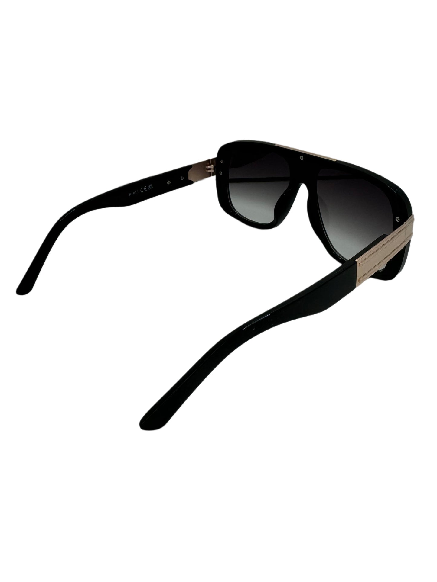 Bold Black Aviator Sunglasses with Gold Accent Detailing