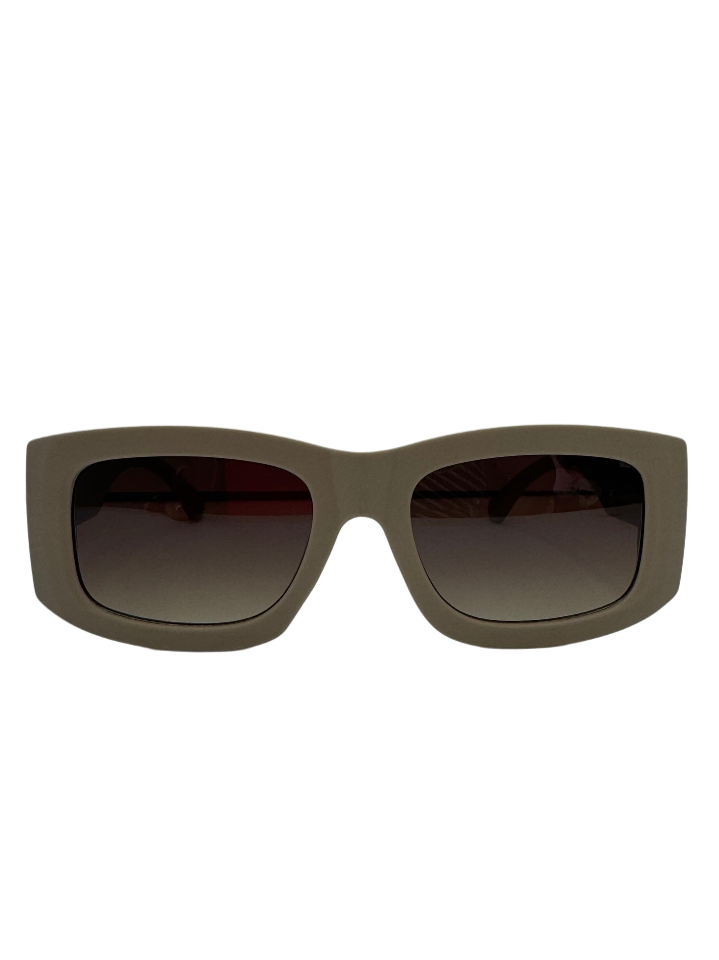 Bold Square Beige Sunglasses with Gold Bee Accent