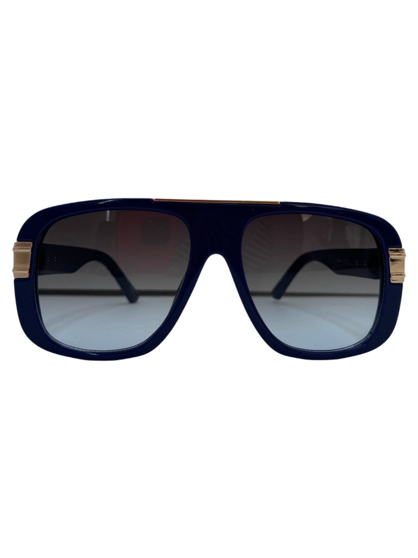 Bold Navy Blue Aviator Sunglasses with Gold Accent Detailing