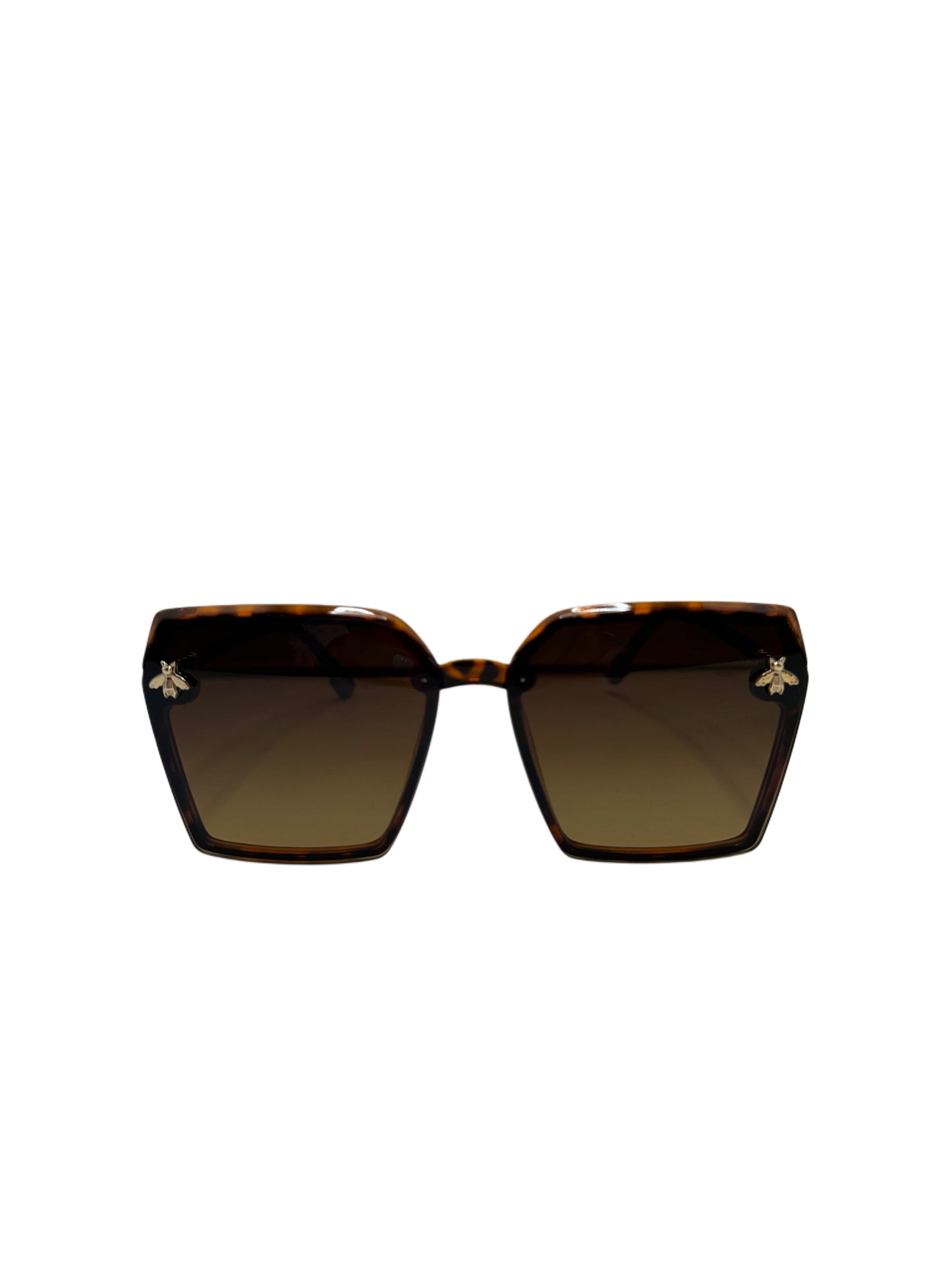 Tortoise Oversized Square Sunglasses with Bee Embellishments and Gradient Lenses