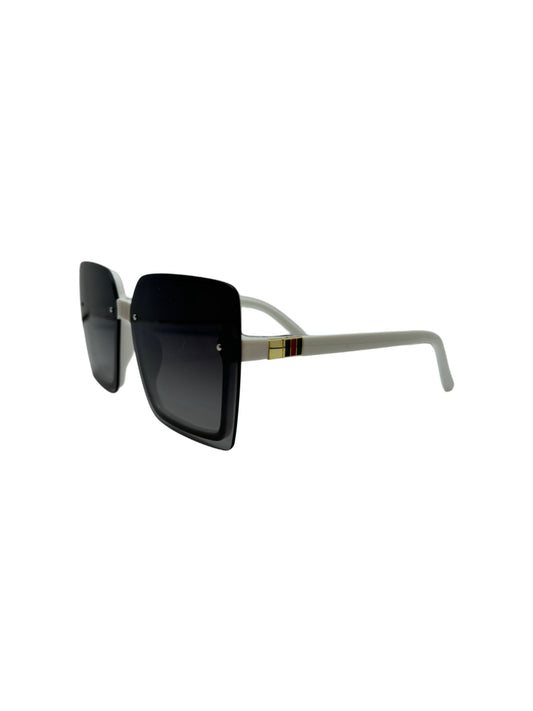 Modern Square Black Lens Sunglasses with White Temples and Gold Detailing