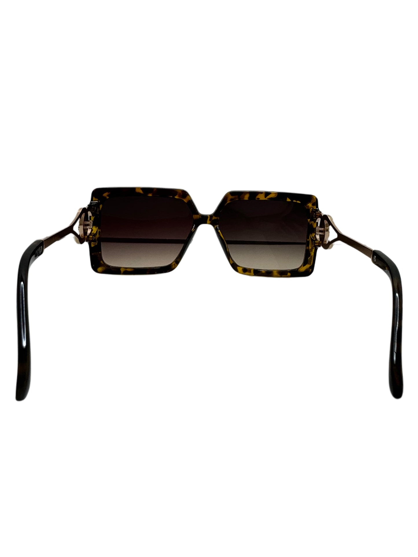 Geometric Tortoiseshell Sunglasses with Gold Lionhead Accent and Gradient Lenses