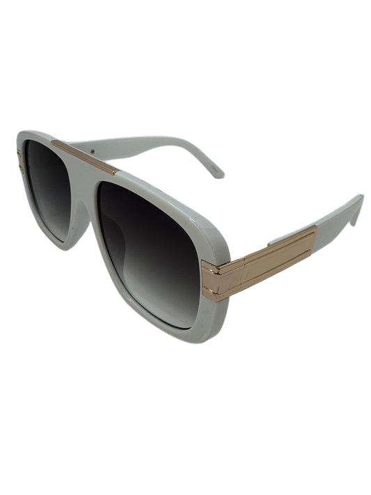 Modern White Aviator Sunglasses with Gold Accent Detailing
